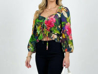 Btfl-Life - Cropped Peasant Three Quarter Sleeve Blouse