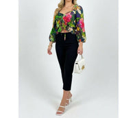 Btfl-Life - Cropped Peasant Three Quarter Sleeve Blouse