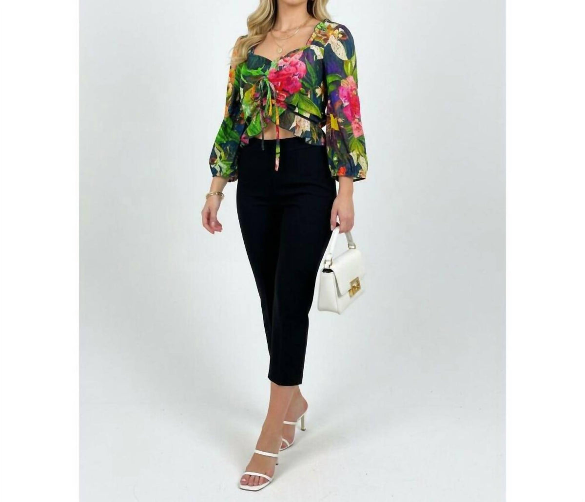 Btfl-Life - Cropped Peasant Three Quarter Sleeve Blouse