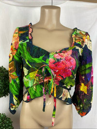 Btfl-Life - Cropped Peasant Three Quarter Sleeve Blouse