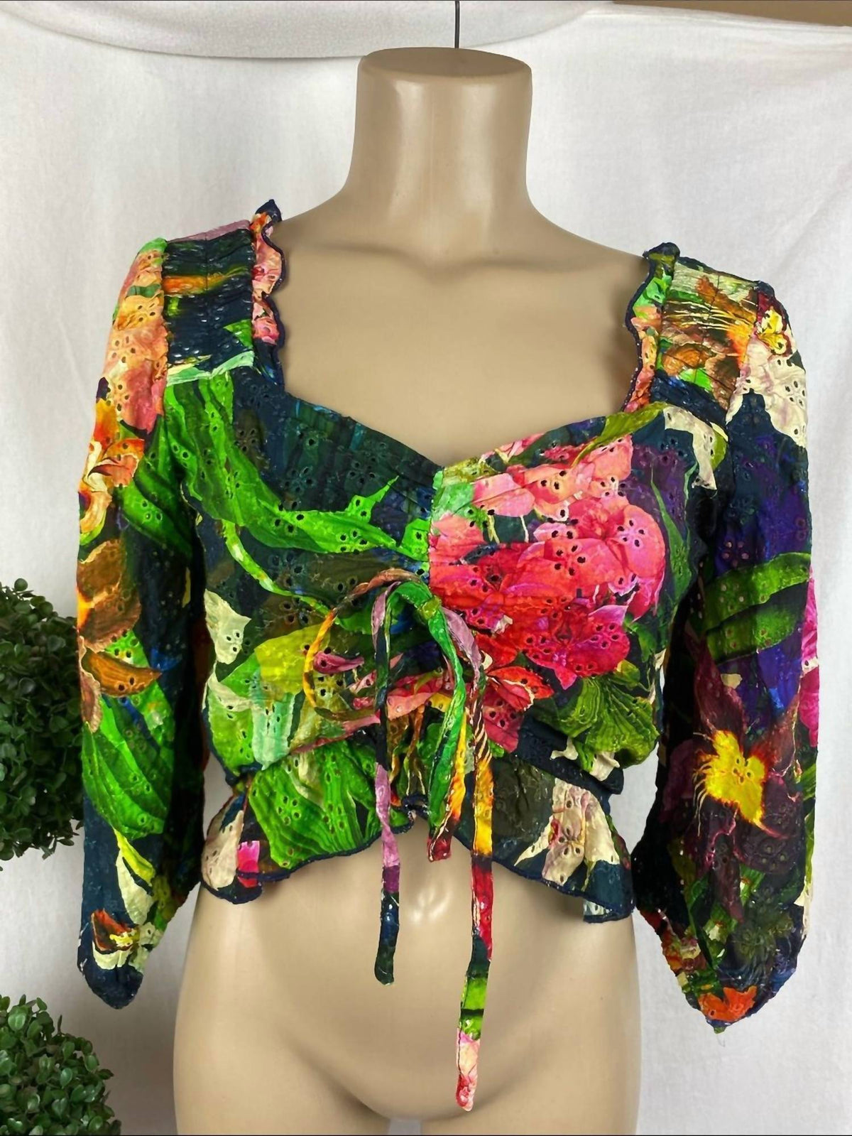 Btfl-Life - Cropped Peasant Three Quarter Sleeve Blouse