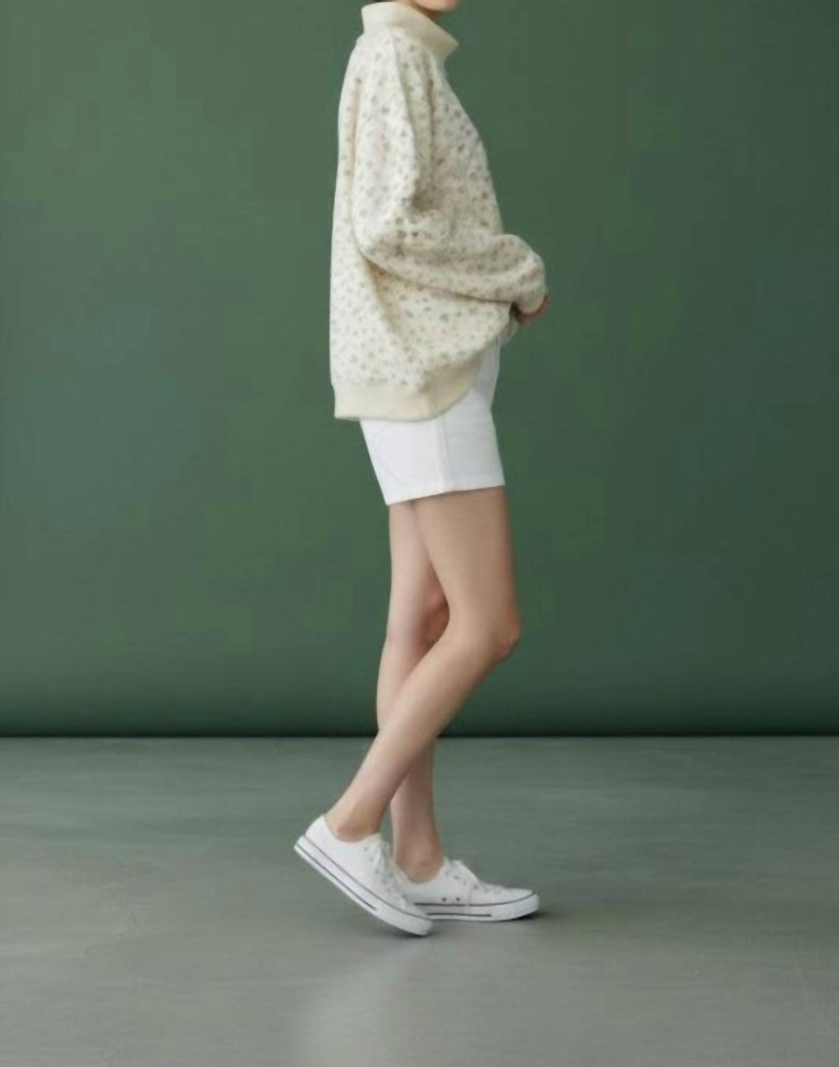 Bucketlist - Floral Print Oversized Mock Neck Sweatshirt