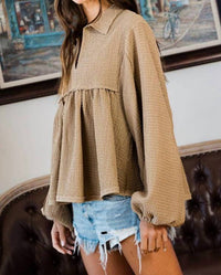 Bucketlist - Ramona Collared Split Neck Pleating Top