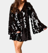 Buddylove - Large Dot Sequin Mini Dress - acrylic - black - clothing