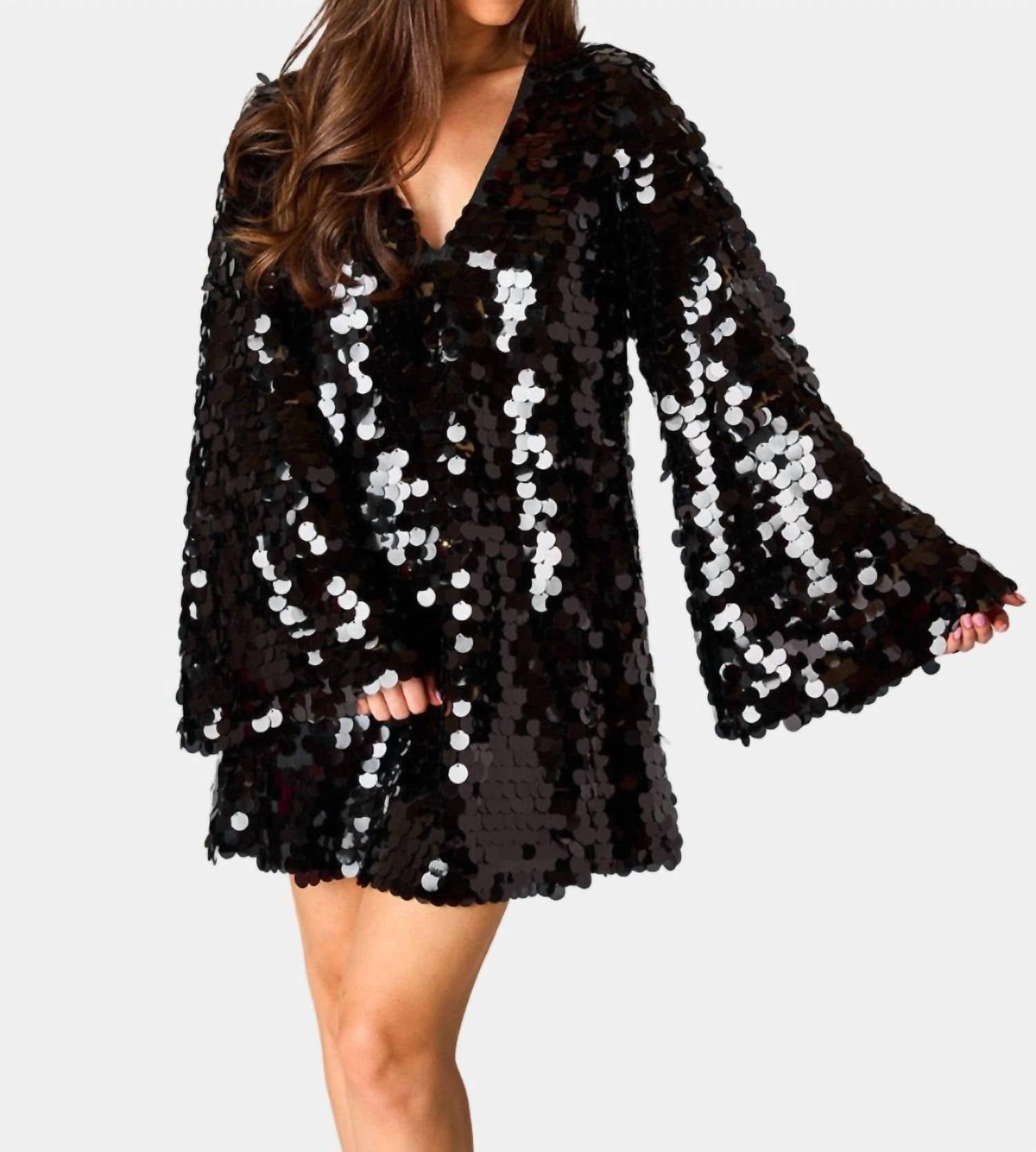 Buddylove - Large Dot Sequin Mini Dress - acrylic - black - clothing