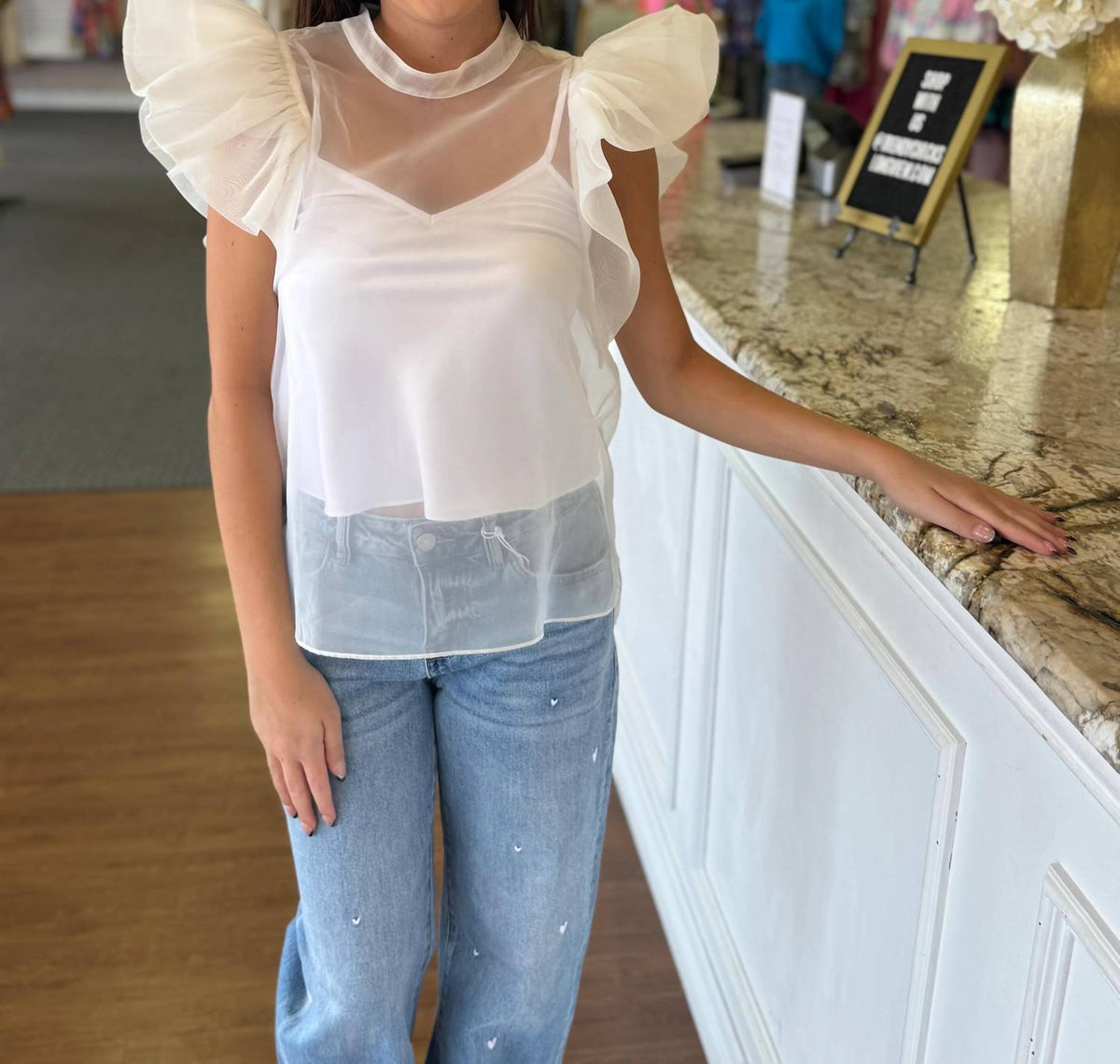 Buddylove - Ruffle Sleeve Mesh Top