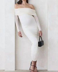 Bumpsuit - Soft Mesh Off-shoulder Maternity Dress