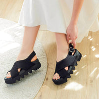 Bussola - Women's Cantara Capri Criss Cross With Zig Zag Base Sandal - black - sandals - shoes