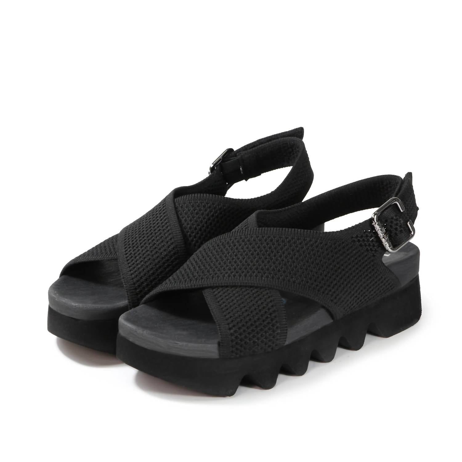 Bussola - Women's Cantara Capri Criss Cross With Zig Zag Base Sandal - black - sandals - shoes
