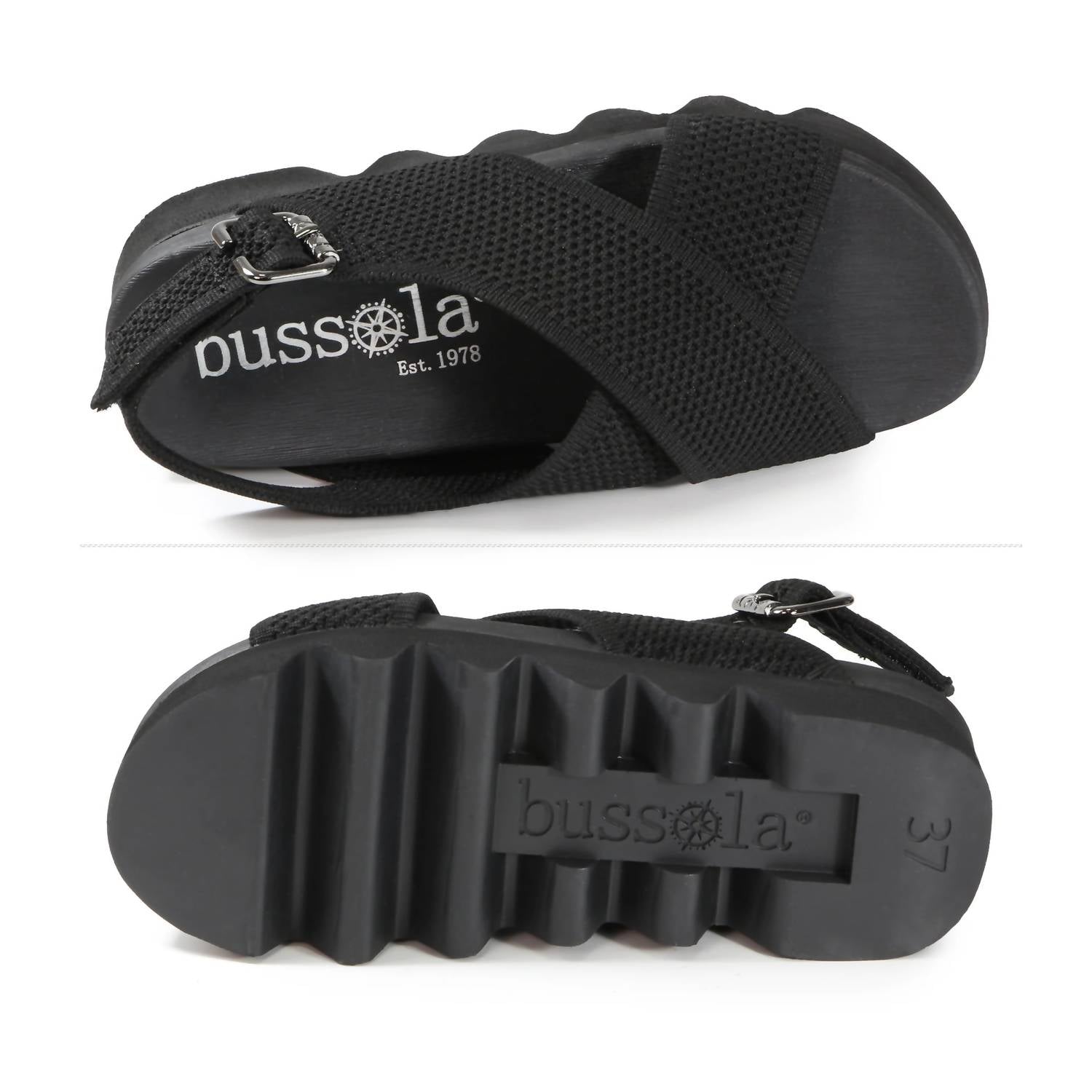 Bussola - Women's Cantara Capri Criss Cross With Zig Zag Base Sandal - black - sandals - shoes