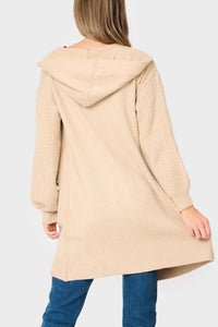 By Design - Fishtail Cable Knit Open Hoody Sweater