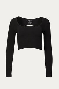 CROPPED OPEN-BACK STRETCH-RIBBED TOP