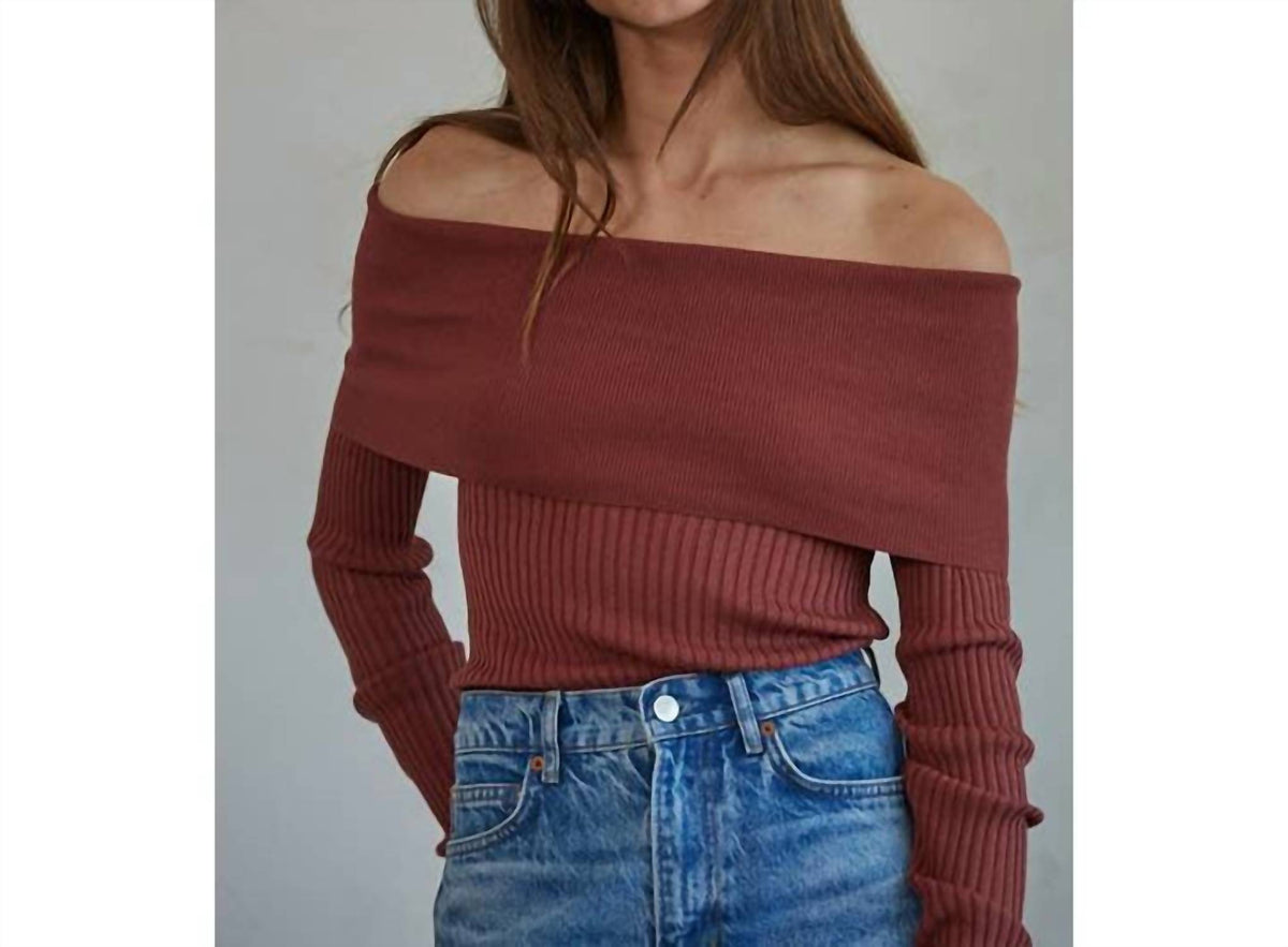 By Together - Ribbed Foldover Off Shoulder Sweater
