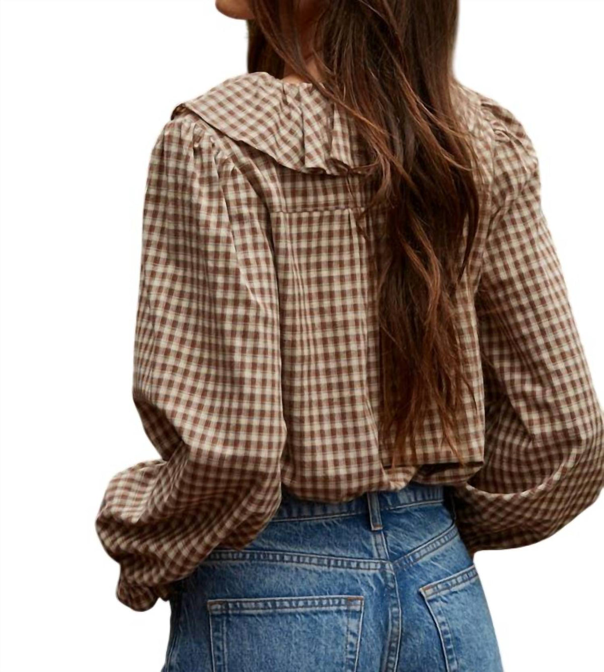 By Together - Woven Cotton Gingham Ruffled Blouse