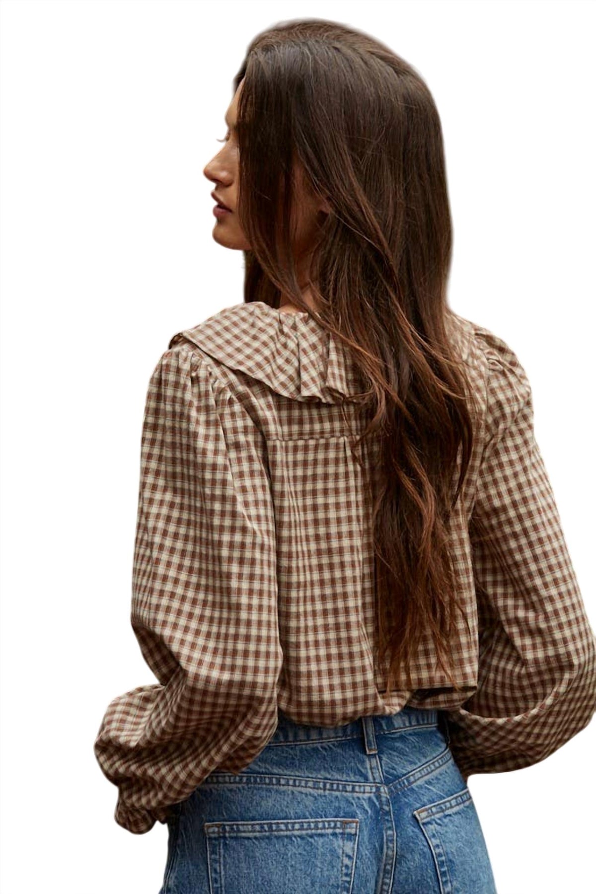 By Together - Woven Cotton Gingham Ruffled Blouse