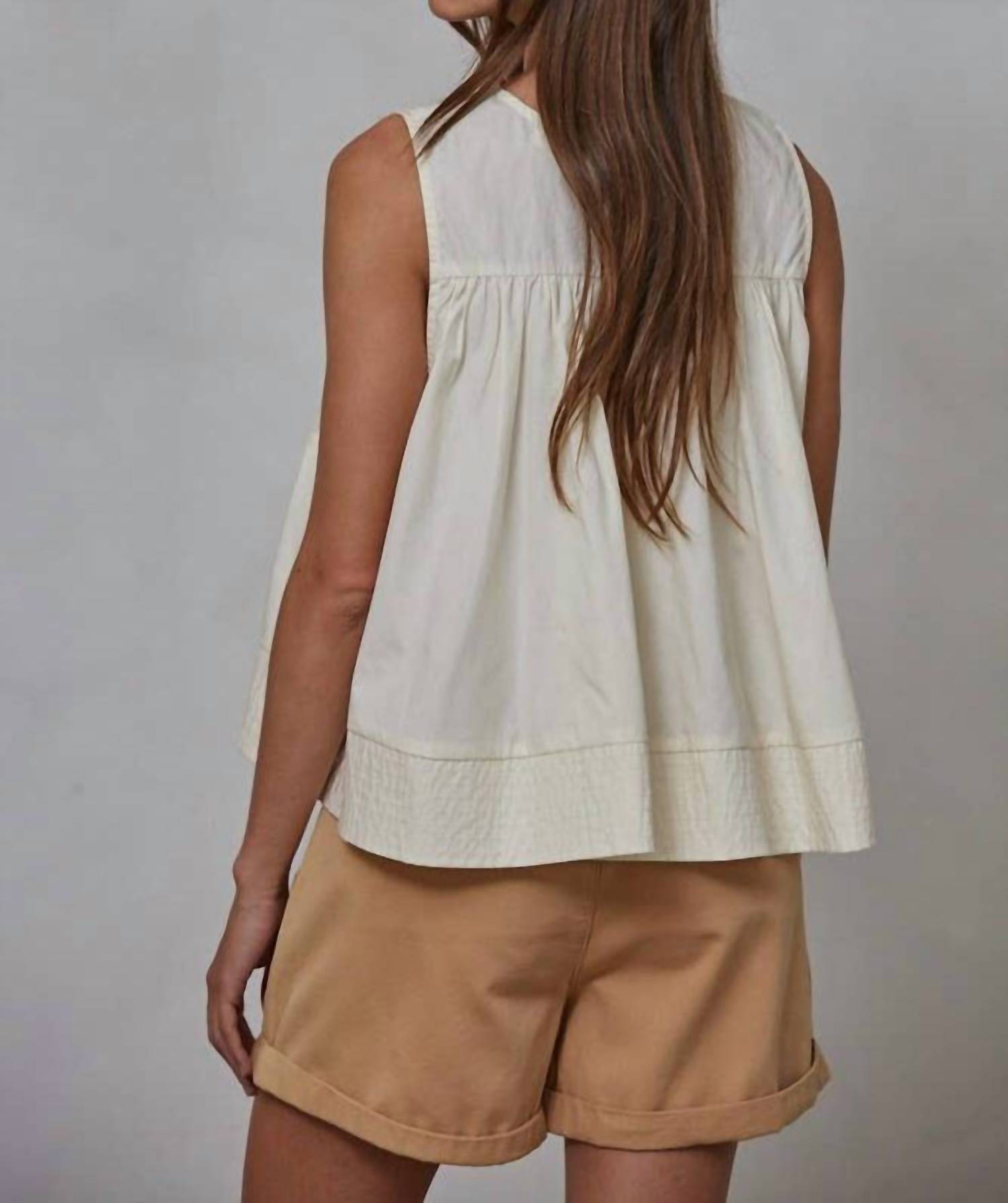 By Together - Woven Round Neck Sleeveless Top - beige - blouses - clothing