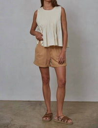 By Together - Woven Round Neck Sleeveless Top - beige - blouses - clothing