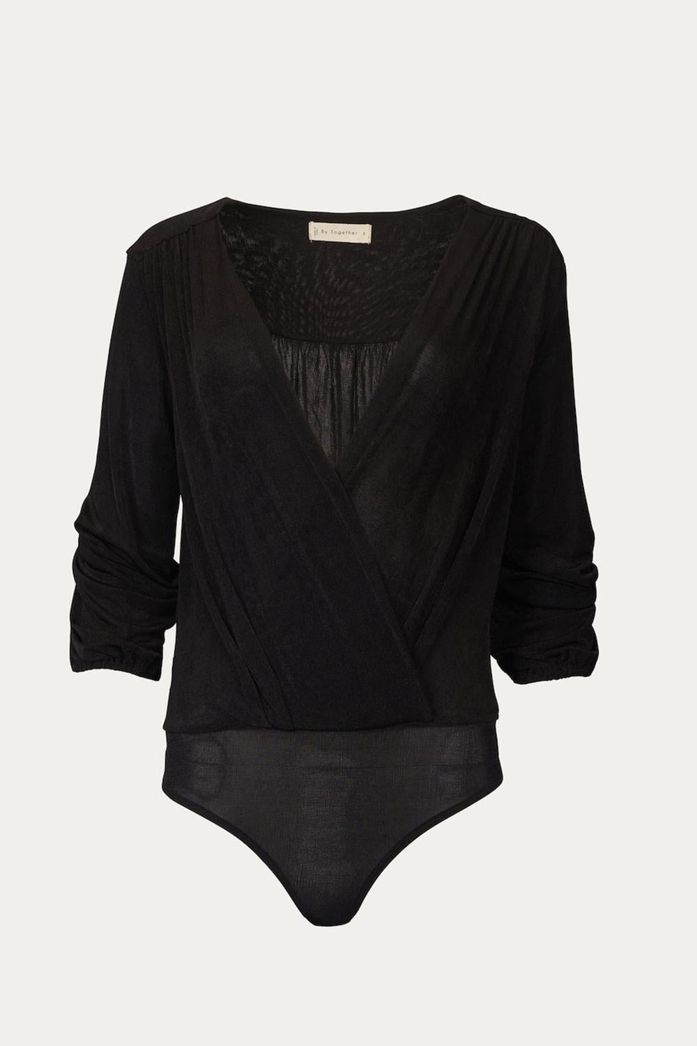 WRAP-EFFECT STRETCH-JERSEY BODYSUIT