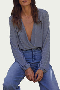 WRAP-EFFECT STRETCH-JERSEY BODYSUIT
