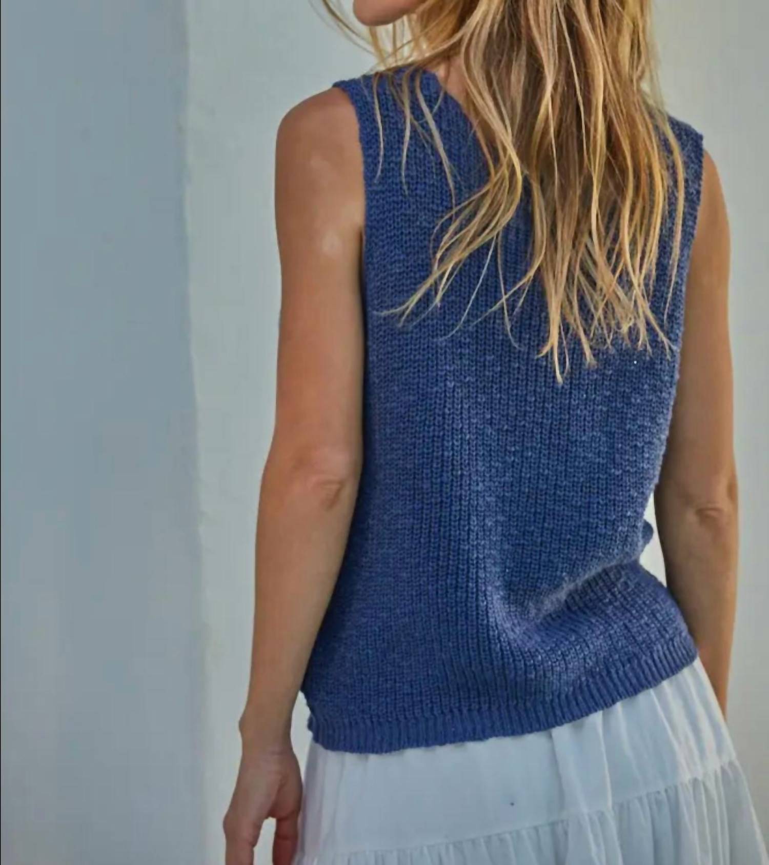 By Together - Zoe Knit V - neck Sweater Tank Top - blue - clothing - cotton