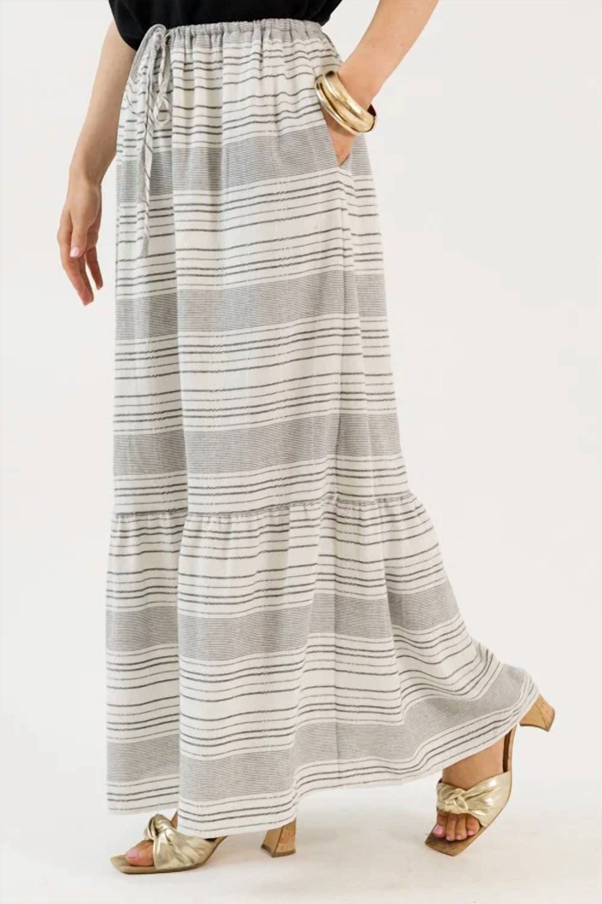 C'Isa - Isla Vista Striped Drawstring Maxi Skirt