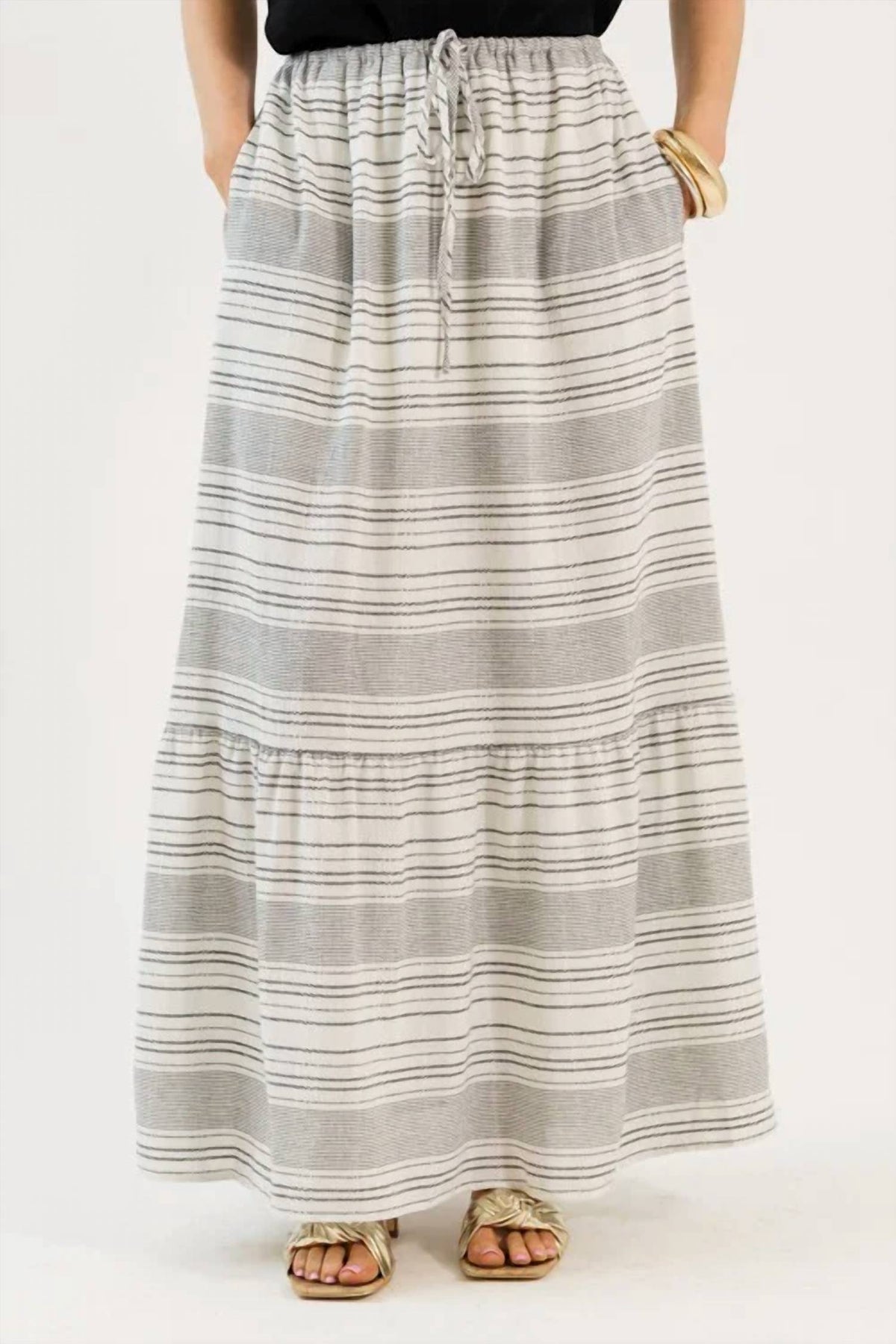 C'Isa - Isla Vista Striped Drawstring Maxi Skirt