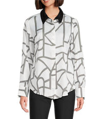 Karl Lagerfeld - Logo Print Collared Button Down Blouse