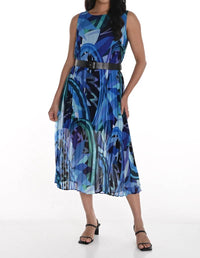 Frank Lyman - Floral Pleated Chiffon Belted Midi Dress