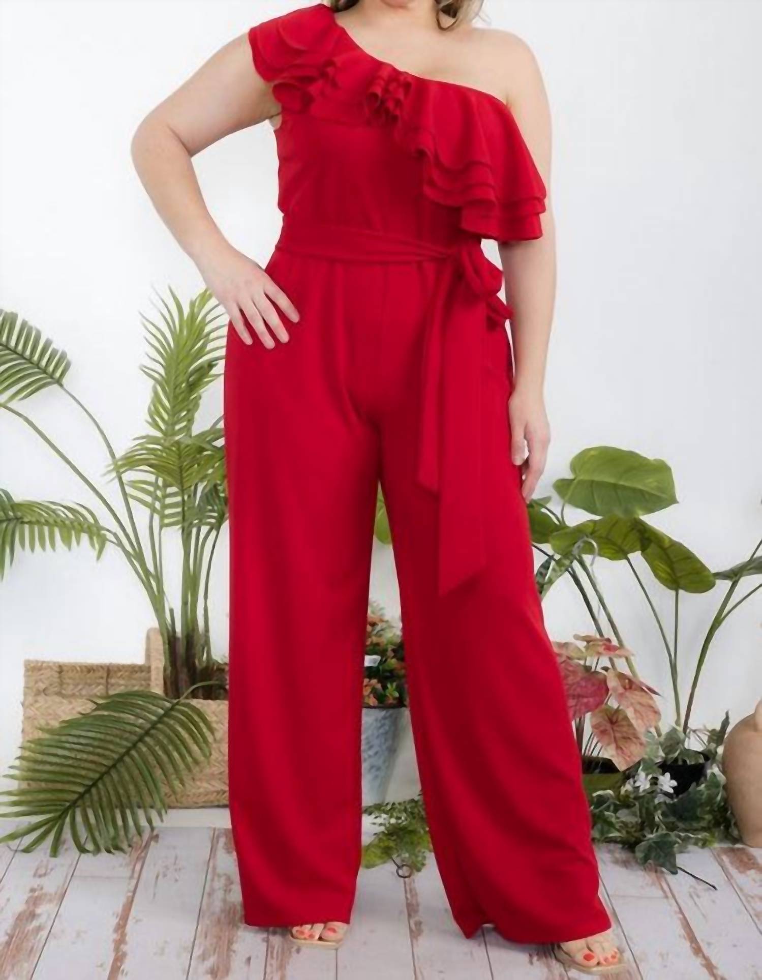 Karen T Design - One Shoulder Ruffle Jumpsuit