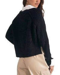 ELAN V-neck Sweater With Collar in black - women's sweater - view 4