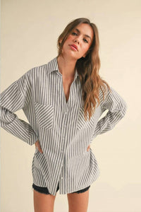 Miou Muse - Striped Button Down Boyfriend Shirt
