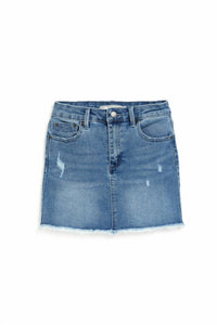 tractr Girl's Lisa Fray Hem Mini Skirt in indigo - kids' skirt