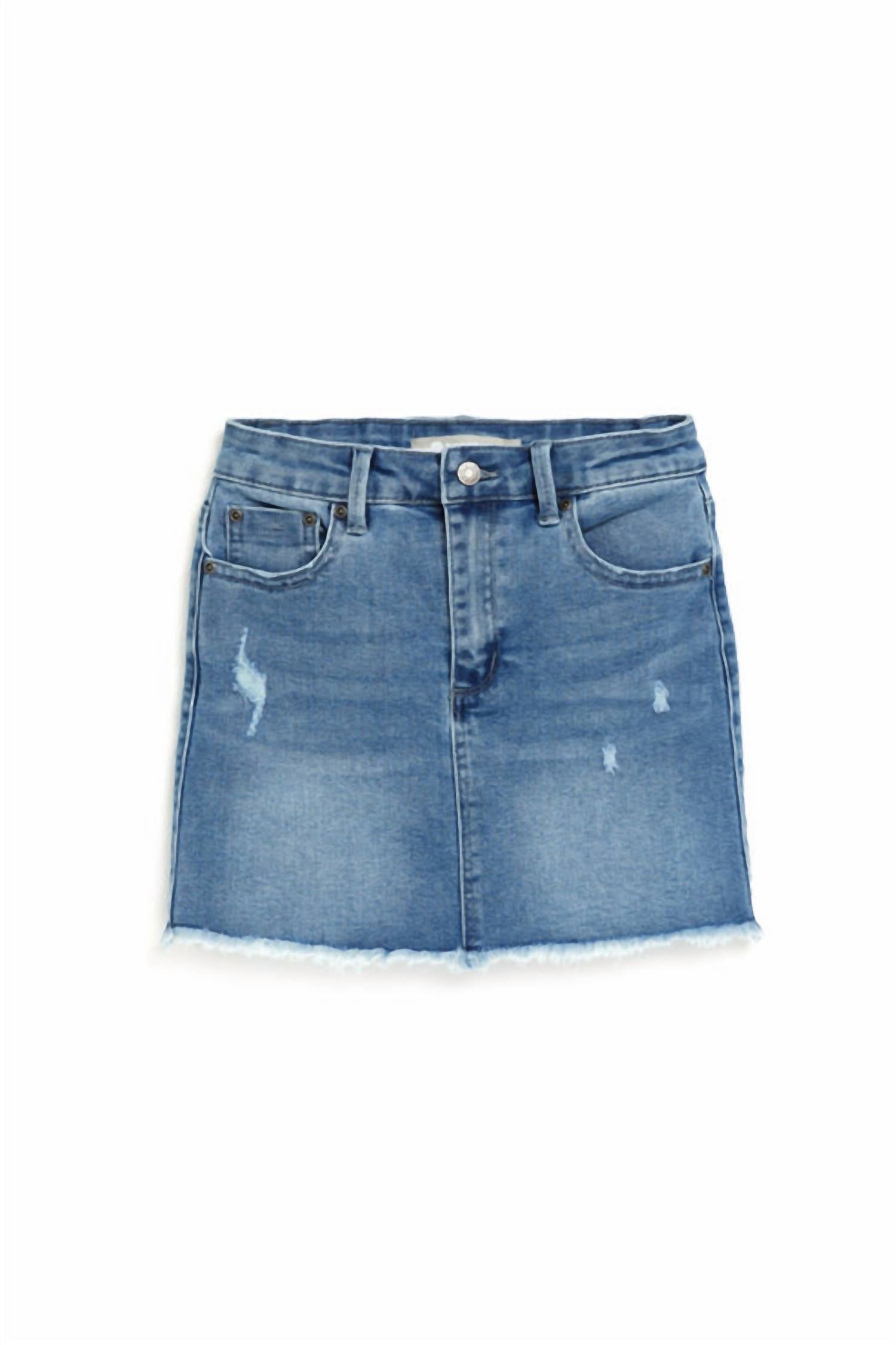 tractr Girl's Lisa Fray Hem Mini Skirt in indigo - kids' skirt