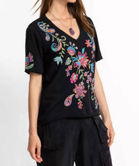Johnny Was - Raw Hem V-neck Embroidered Tee