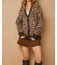 DRESS FORUM Wild Ambition Button Down Cardigan Top in leopard espresso - women's cardigan