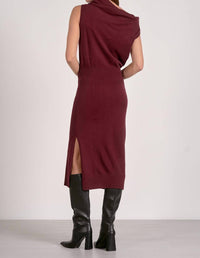 ELAN Asymmetrical Shoulder Shirred Fitted Dress in plum - women's dress - alternate view