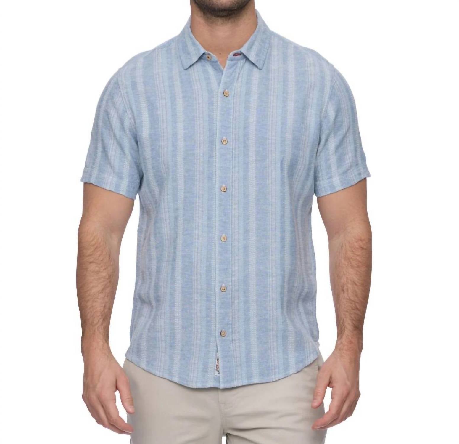 Flags & Anthem Oliver Oceanside Linen Shirt in light blue - men's shirt