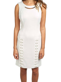 Joseph Ribkoff Lace Up Dress in ivory - women's dress - detail view