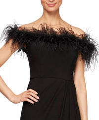 Alex Evenings - Long Off-the-shoulder Gown With Maribou Detail