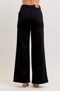 Judy Blue Raven High Rise Retro Wide Leg Jean in black - women's jeans - detail view