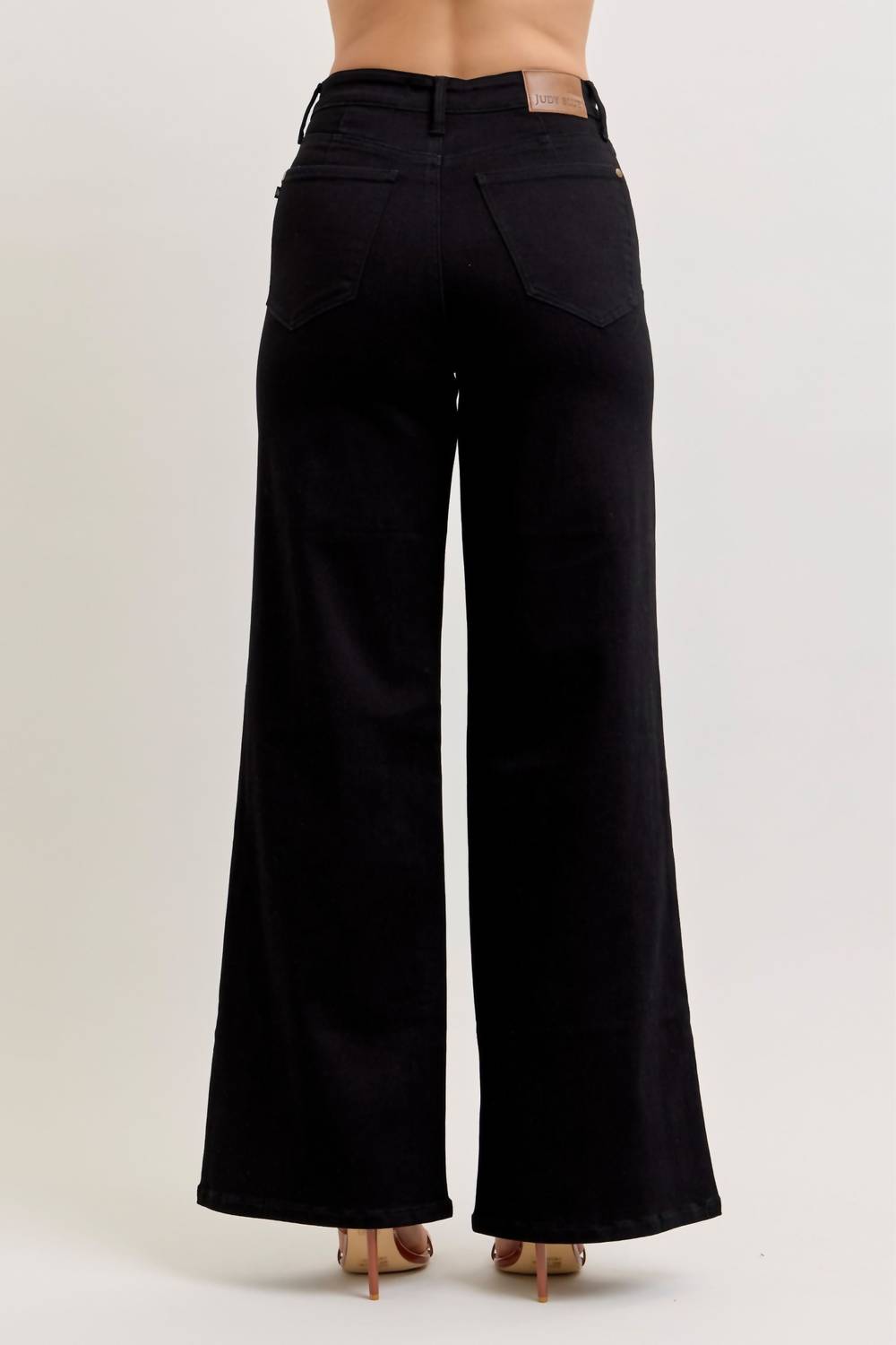 Judy Blue Raven High Rise Retro Wide Leg Jean in black - women's jeans - detail view