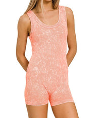 Zenana - Stone Washed Ribbed Seamless Romper