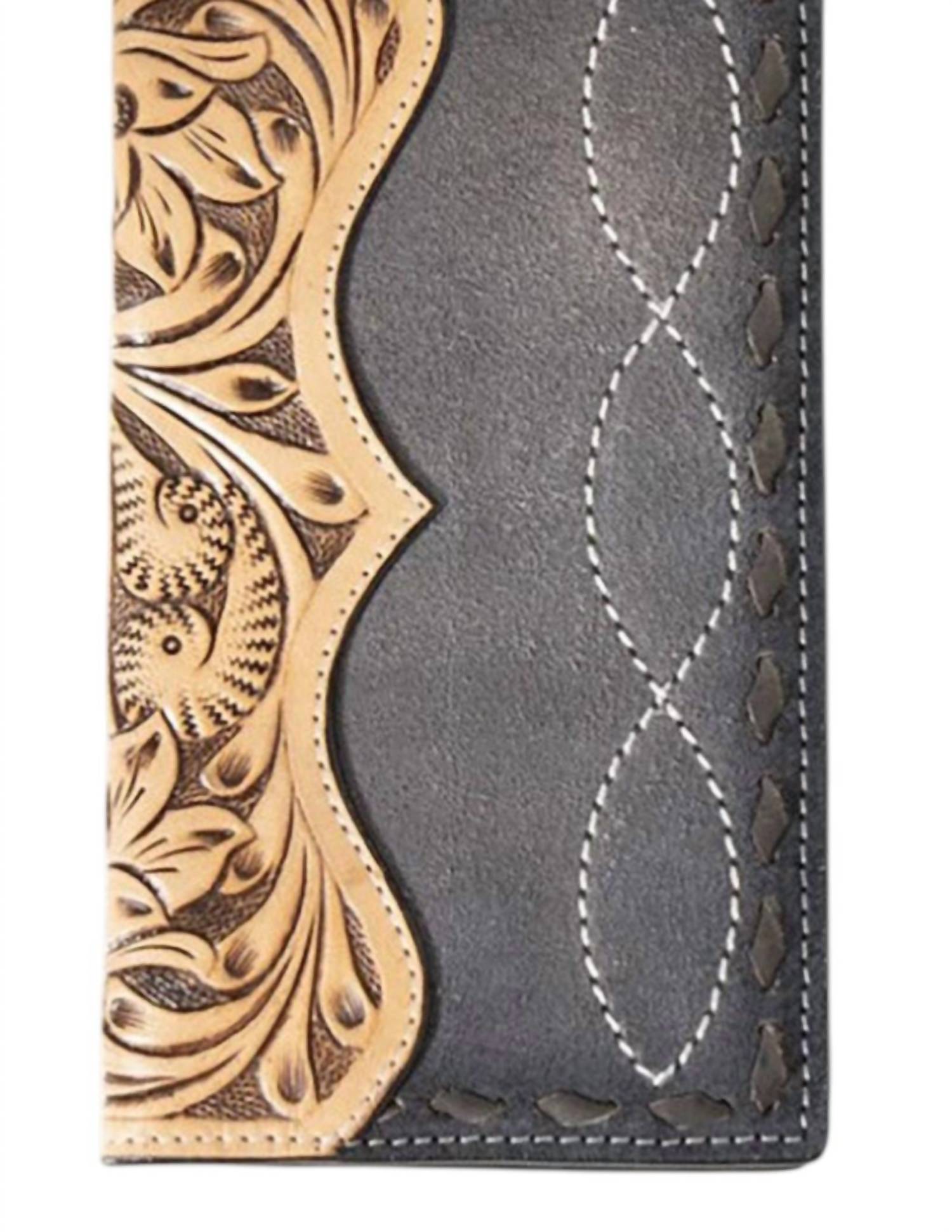 3D Belt Company Men's Hand Tooled Rodeo Wallet in black tan - men's bag