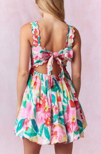 Peach Love - Scalloped Floral Bubble Hem Mini Dress