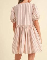 Miou Muse - Stripe With Bow Tie Front Short Sleeve Dress