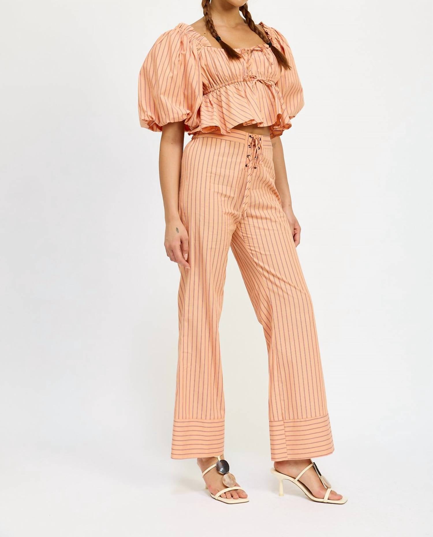 Jacquie The Label Kelsey Square Neckline Blouse in apricot stripe - women's blouse - alternate view