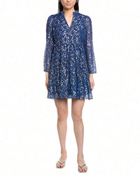 Sail To Sable - Lurex Clip Dot Long Sleeve Tunic Flare Dress