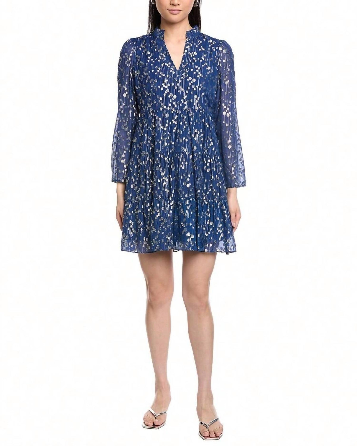 Sail To Sable - Lurex Clip Dot Long Sleeve Tunic Flare Dress