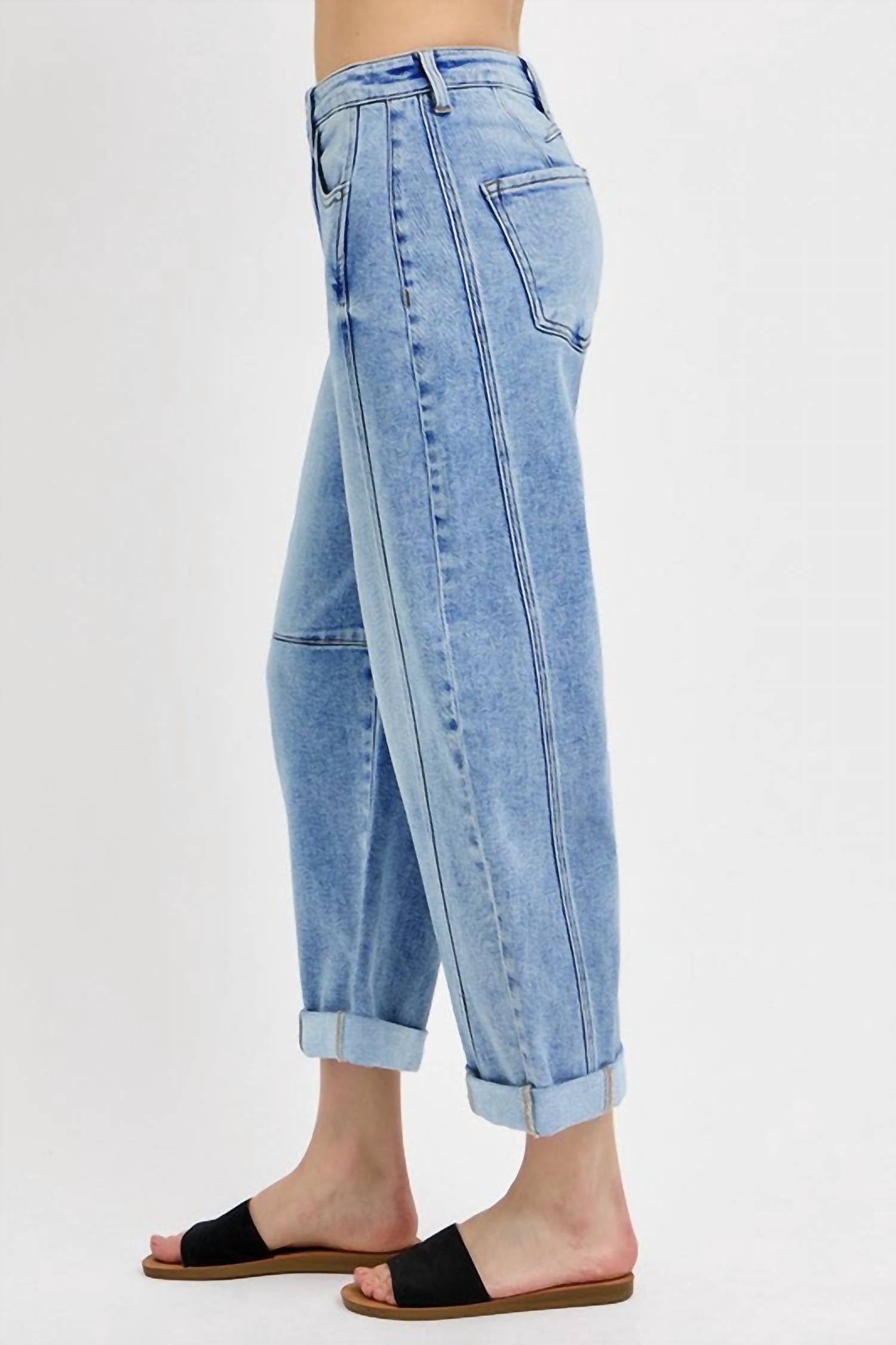 Risen - High Rise Boyfriend Cuffed Barrel Jeans