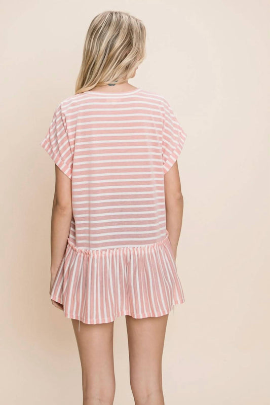 Cotton Bleu - Striped Ruffled Short Sleeve Top